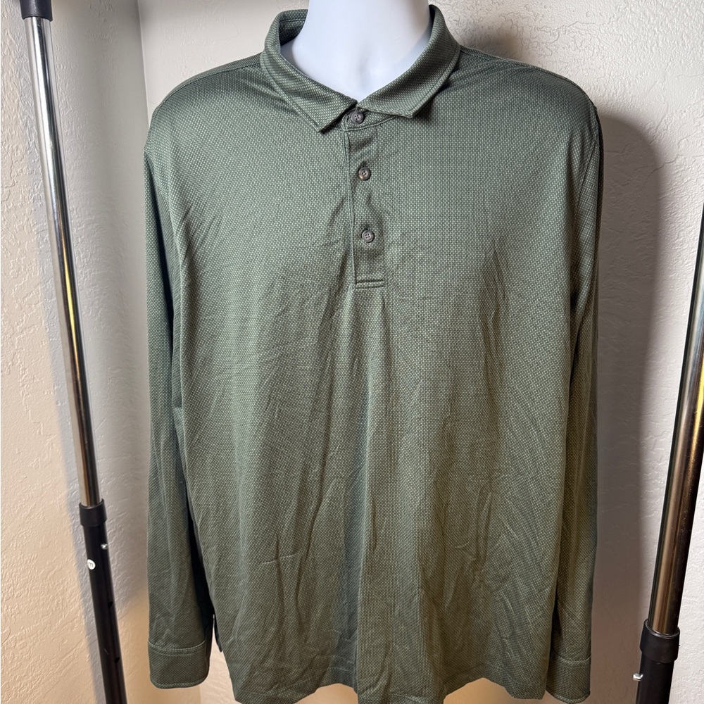 UNTUCKit Diamond Birdseye Green Damaschino 100% Cotton Long Sleeve Polo Size XXL